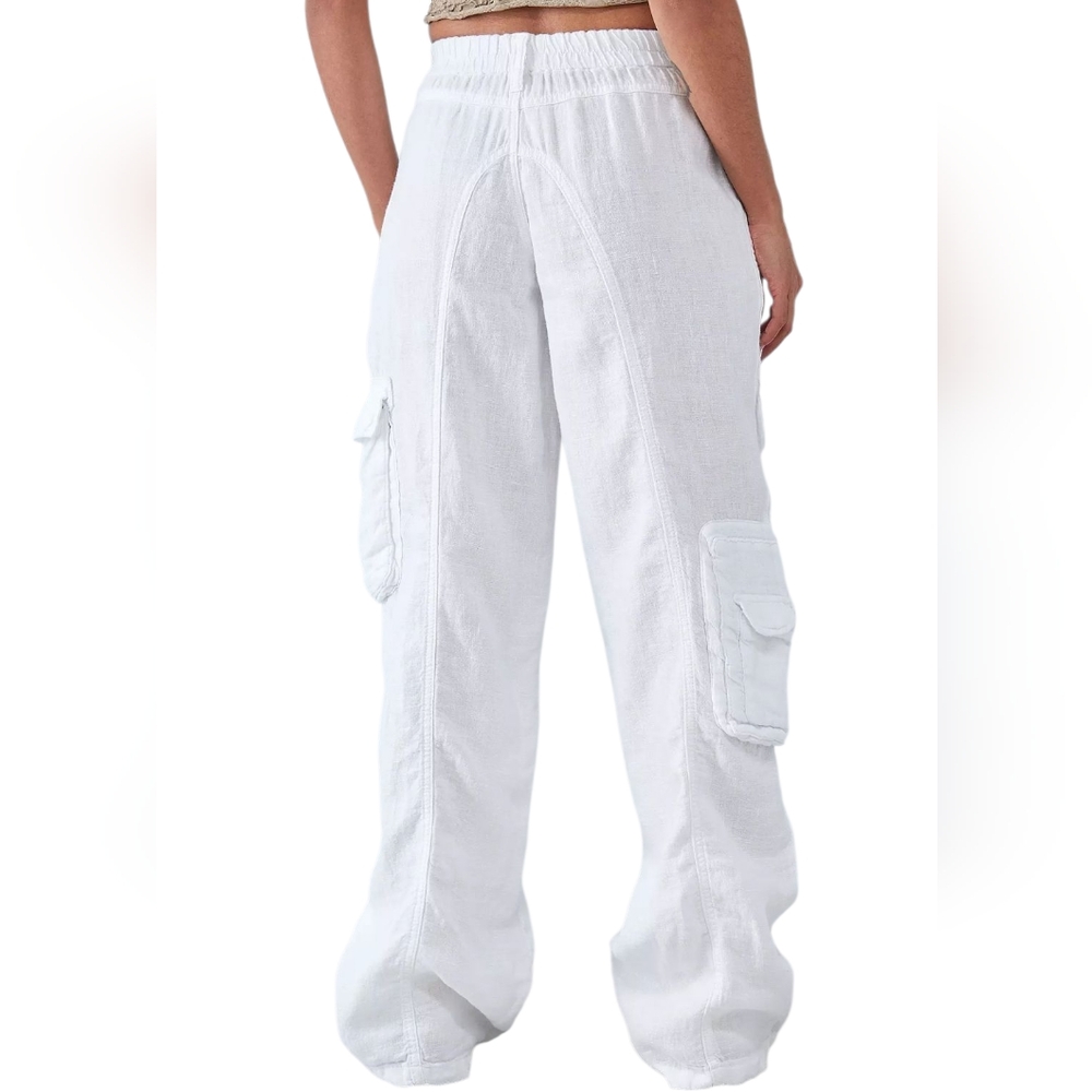 BDG White Linen Multi Pocket Cargo Pants Slouchy Baggy Indie Boho Grunge XXS - Picture 3 of 16